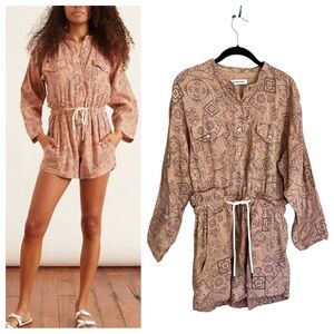 Overlover Lloyd Long Sleeve Linen Blend Jumpsuit In Powder Bandana medium